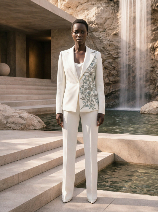 Сако с бродерия - бял цвят