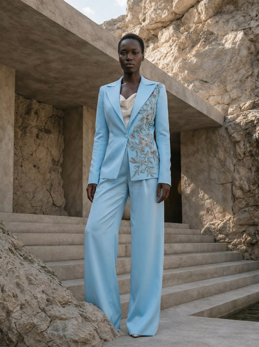 Панталон с висока талия син