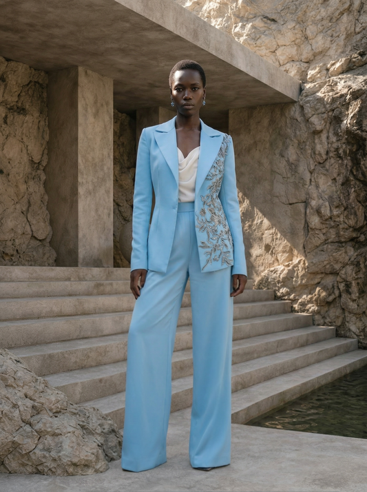 Панталон с висока талия син