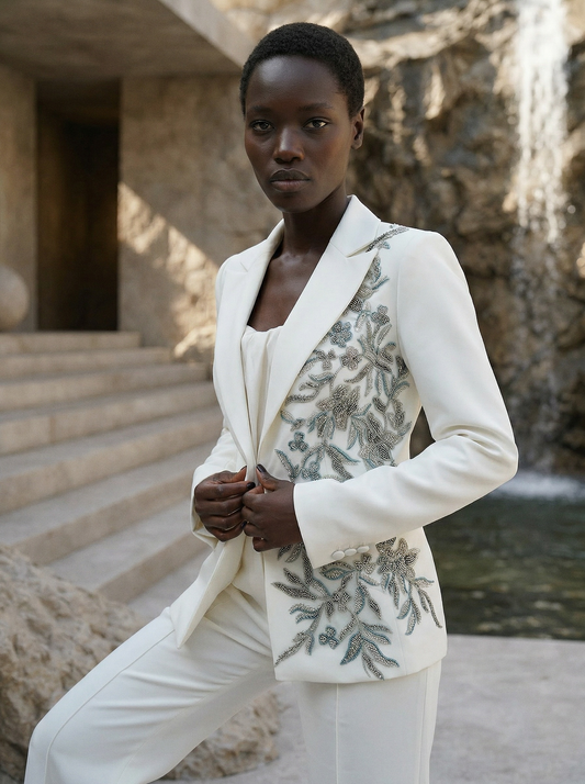 Сако с бродерия - бял цвят