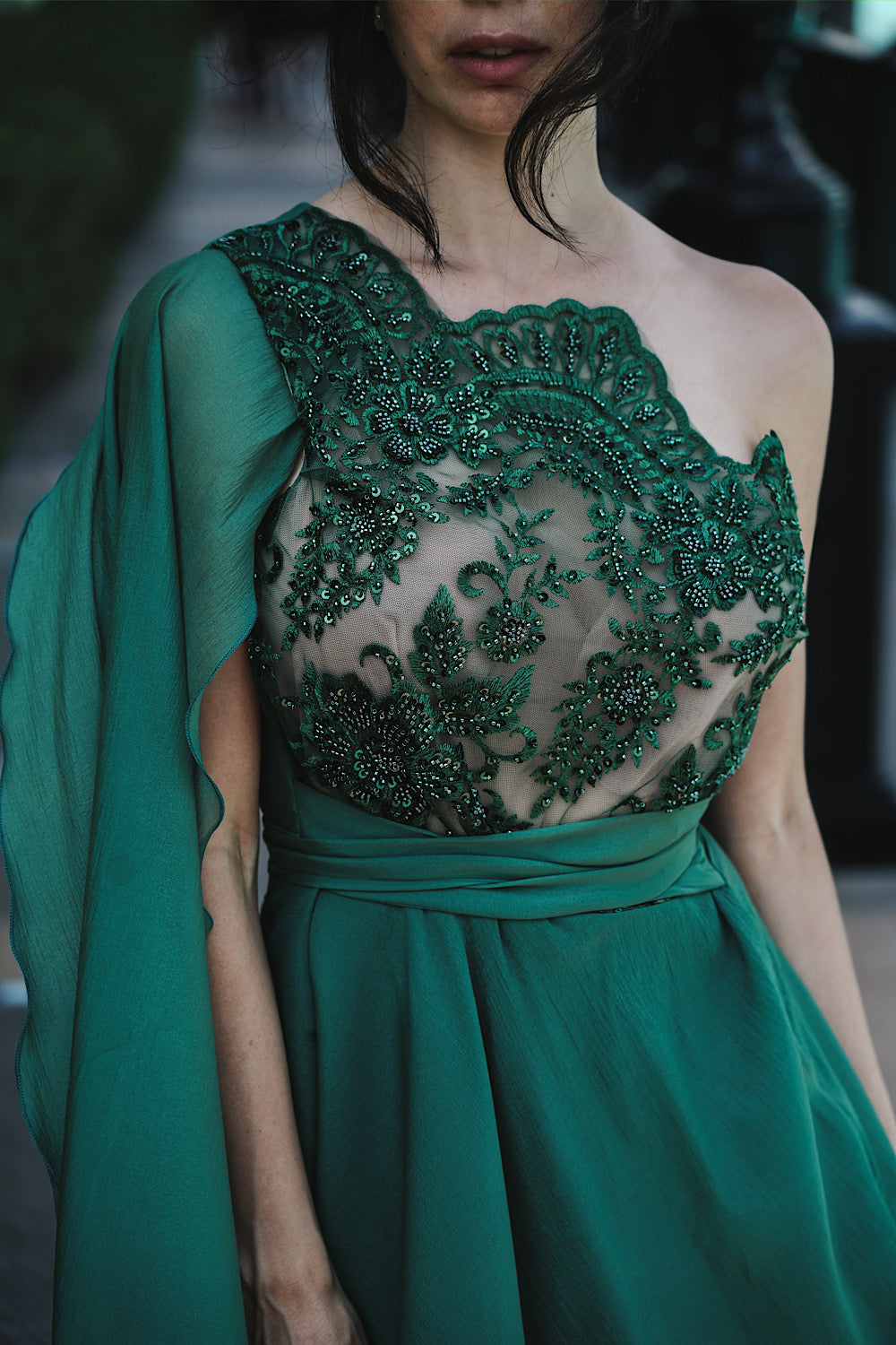 One Shoulder Lace Long Dress